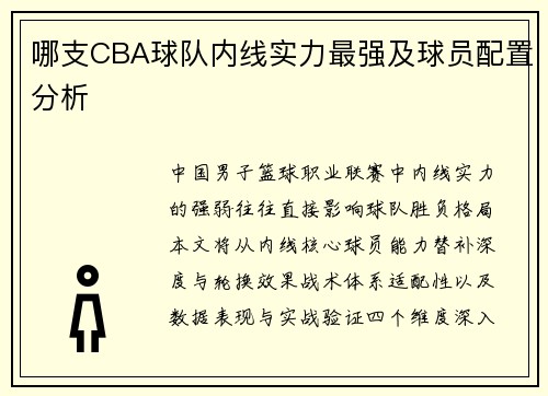 哪支CBA球队内线实力最强及球员配置分析
